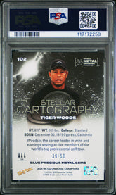 2024 Skybox Metal Universe Champions Tiger Woods #102 Blue Precious Gems PSA 7